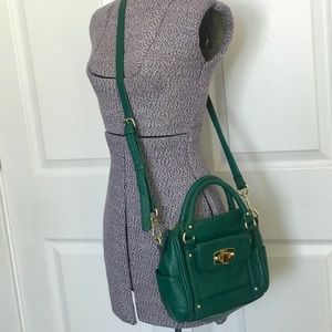 Dark green crossbody handbag, purse, gold hardware